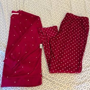 NWOT Joyspun Raspberry Dotted 2 Piece Velour Pajamas large